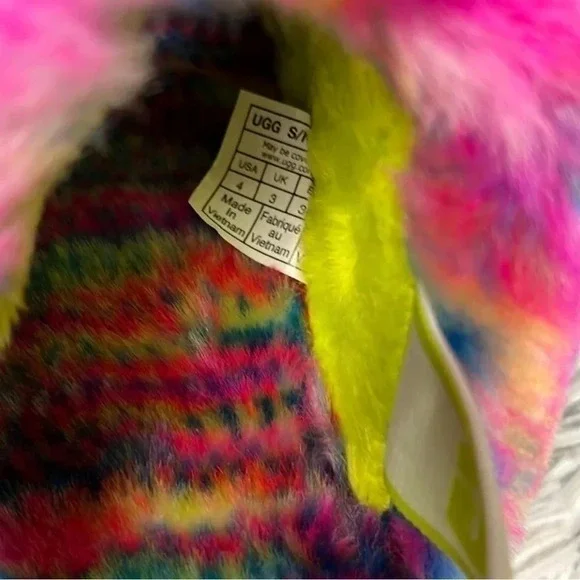 UGG Faux Fur Multicolored Slippers Size 4 - Picture 5 of 8